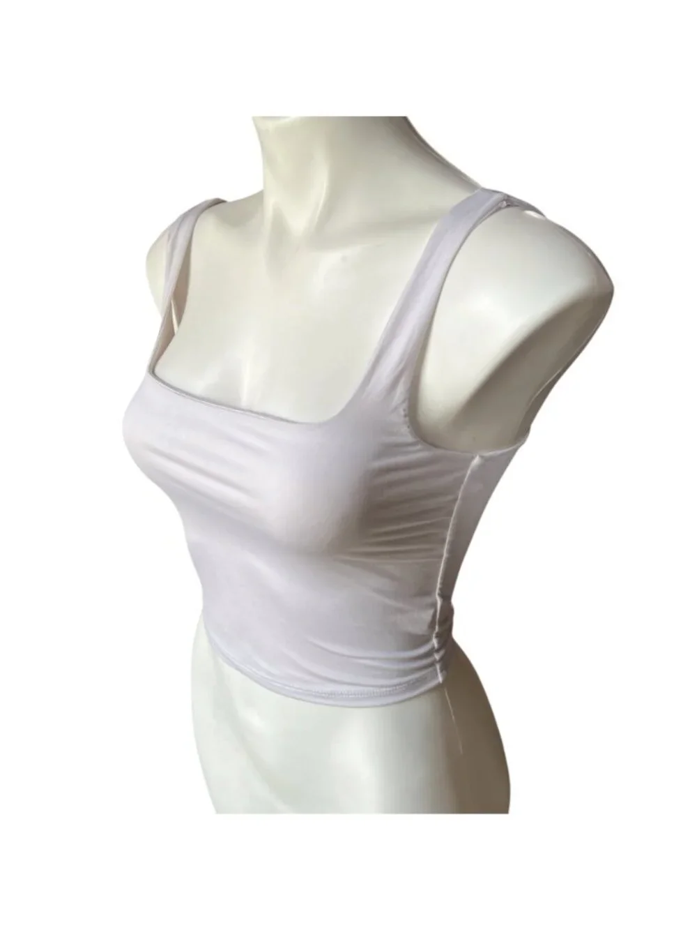 Live In The Moment Crop Tank Top Women's XS White Stretchy Square Neckline - Picture 3 of 9